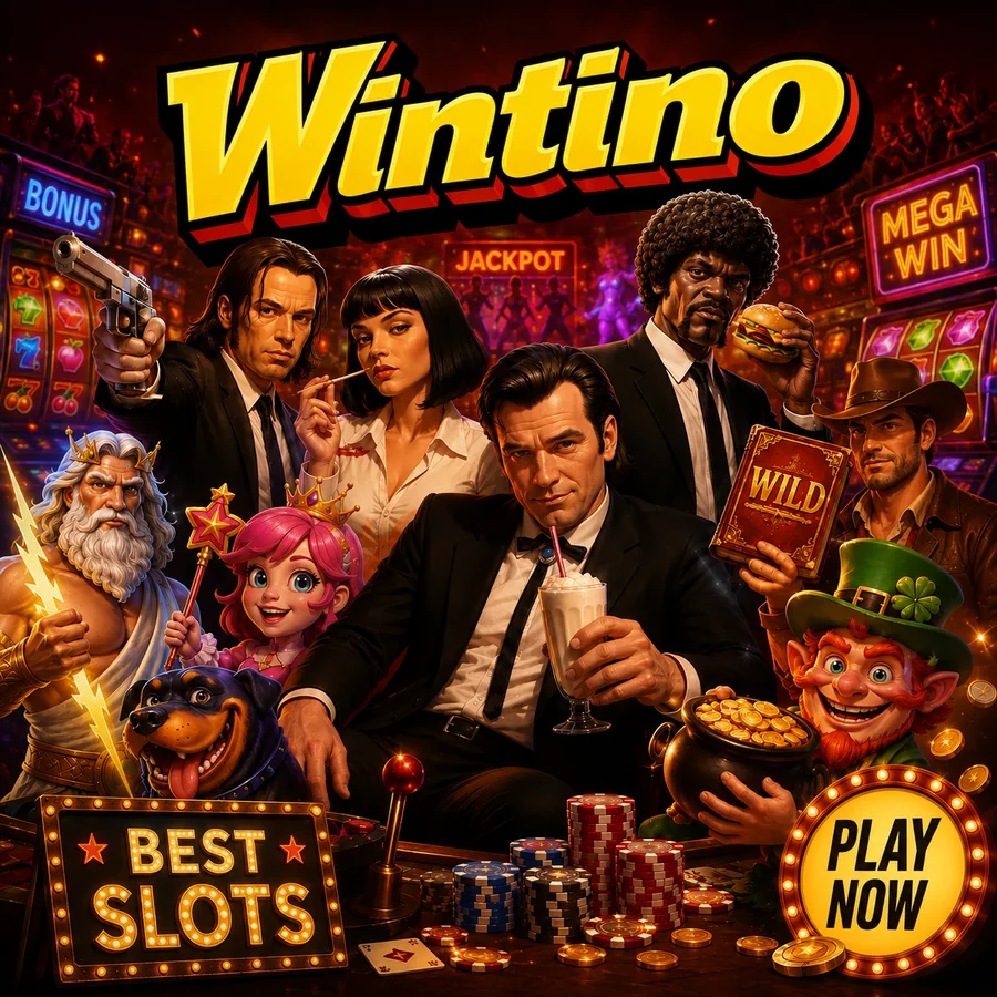 Wintino casino characters, slot symbols and jackpot signage